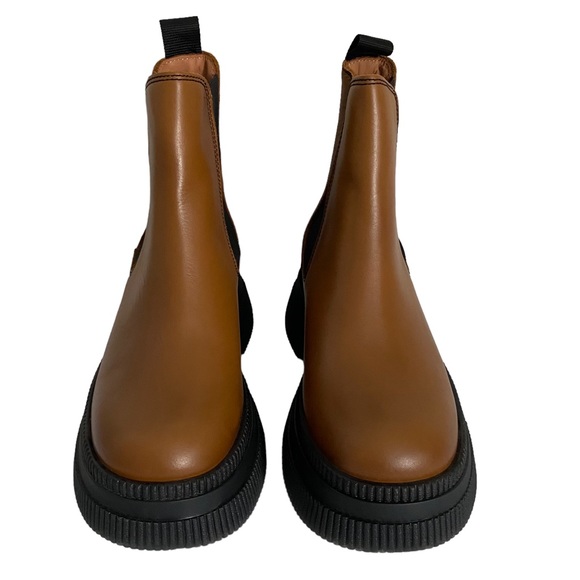 Ganni NWOT Brown Leather Chunky Chelsea Boots Creepers - Picture 2 of 7